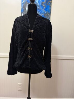 Tom Barra Vintage unique Textured Black Jacket with Decorative Frog Closures